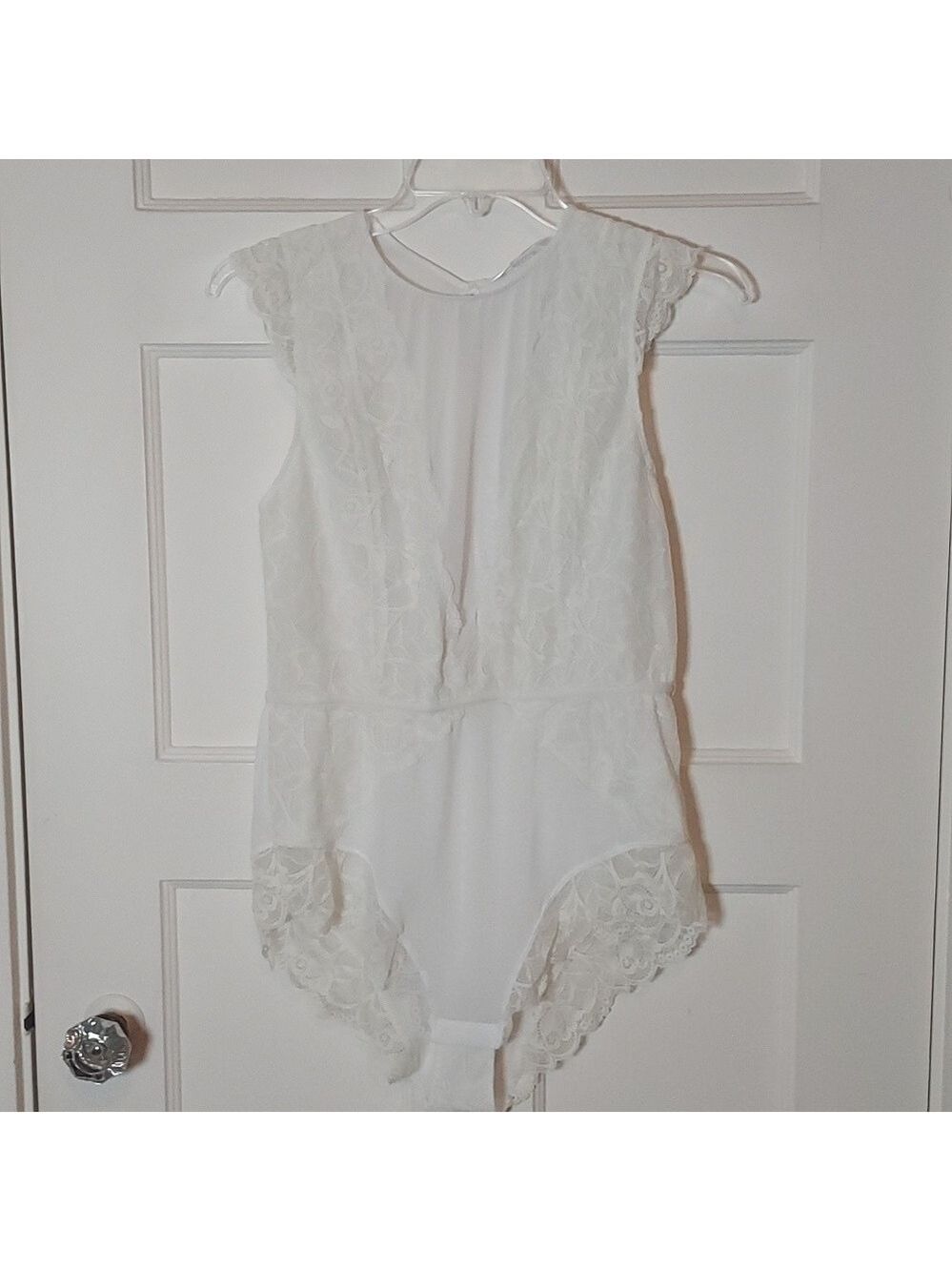 Flora Nikrooz Mesh Lace Cream Bodysuit Size XL
